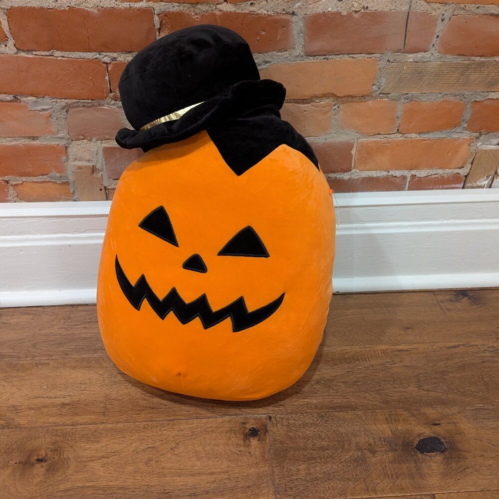 Squishmallows Halloween plush toy - Riba the Pumpkin with tophat, 22"